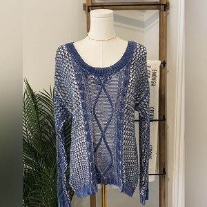 Elegant Blue Open-Knit Women's Sweater, Free with Purchase! 🛍️🌸🎁